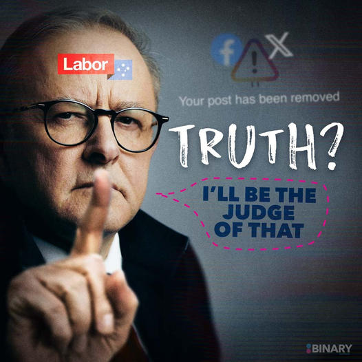 A cranky looking Anthony Albanese in his role as a dictator of the truth