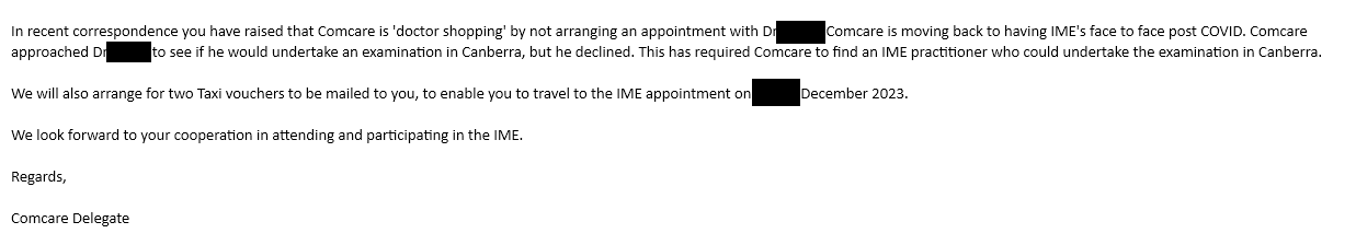 Response from Comcare delegate position number 01 076