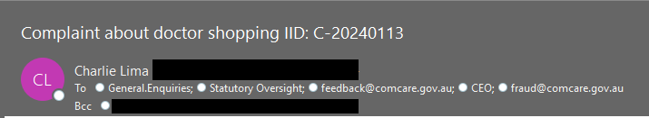 ThiThis is the complaint I have put in to Comcare, I am aware nothing will come from it