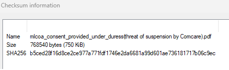 Checksum for the second consent form Comcare forced me to provide
