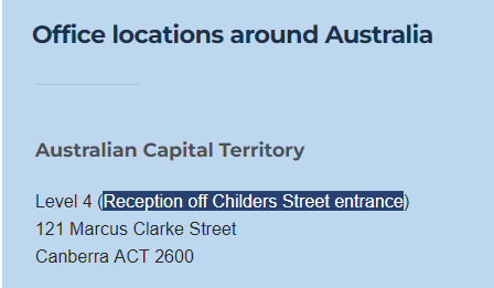 Comcare's website clearly states there is a reception area off the Childers street entrance to the building, I can confirm it does not exist.