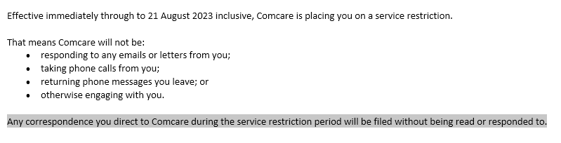 A service restriction put on a Comcare claim