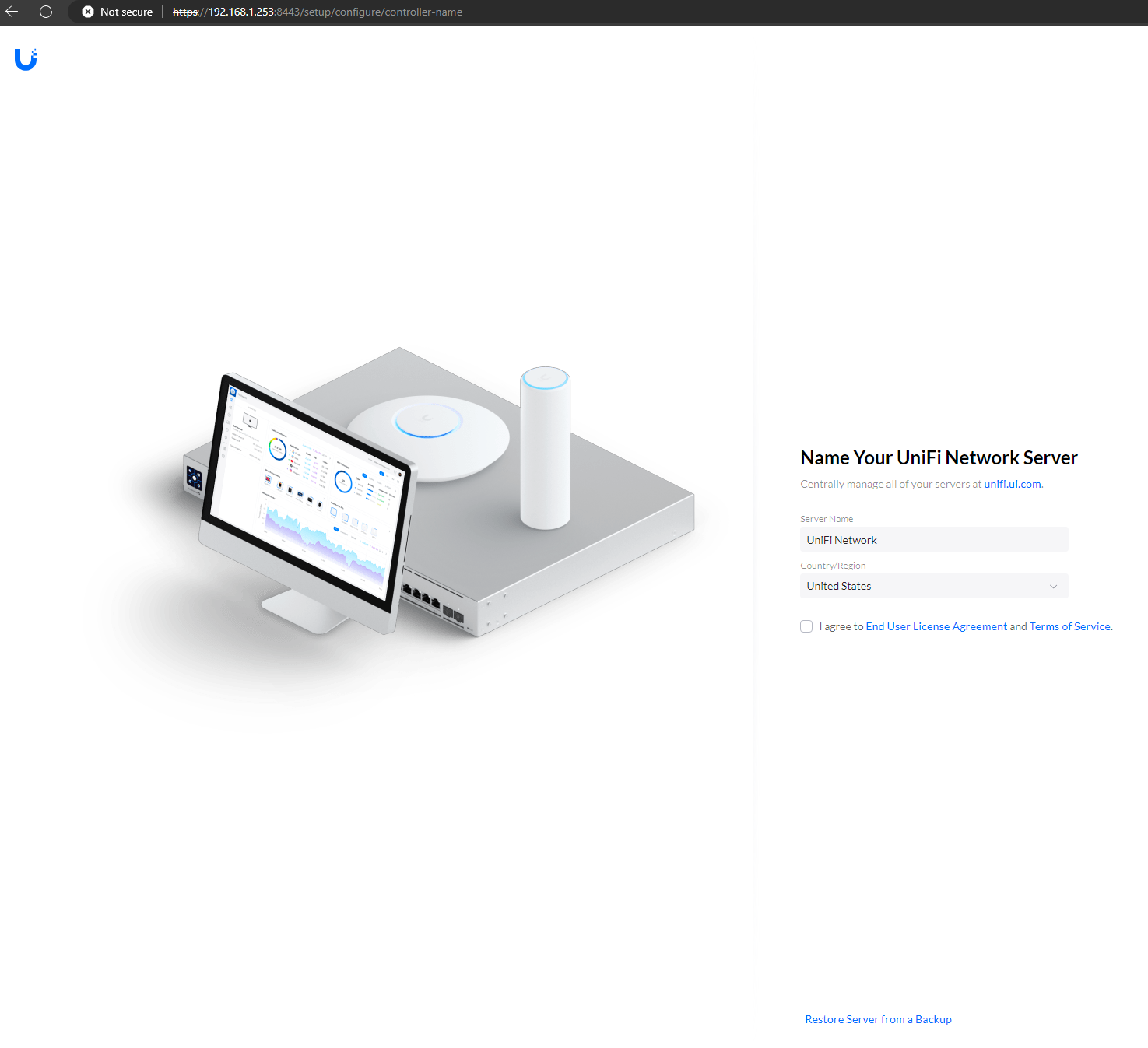 UniFi Network Application setup screen