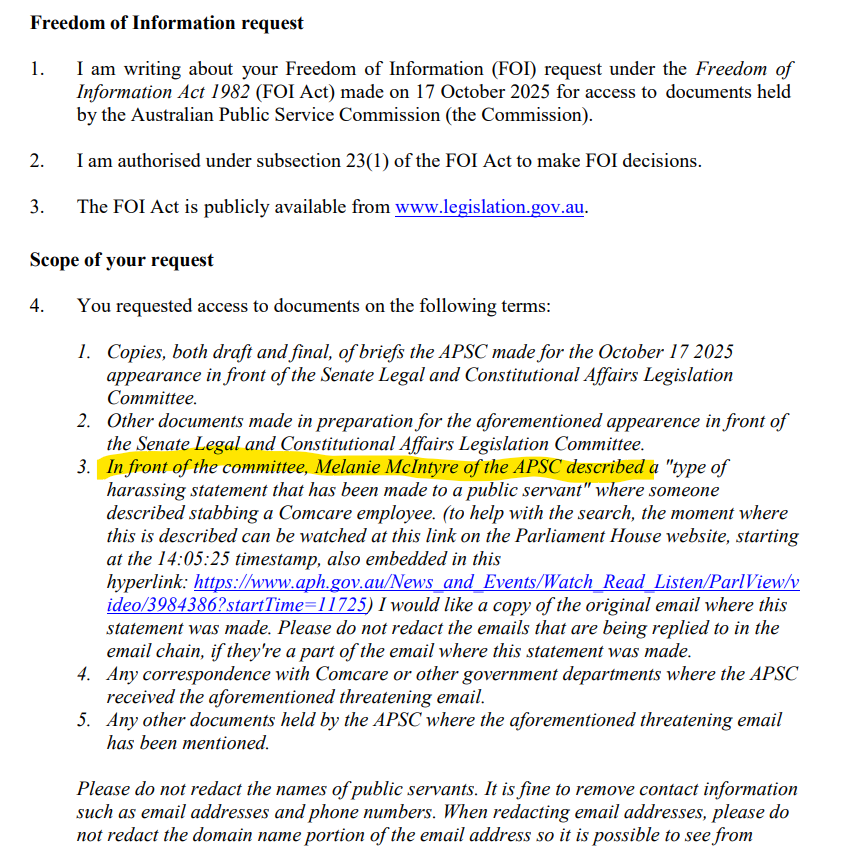 FOI request made to the APSC by a young journalist