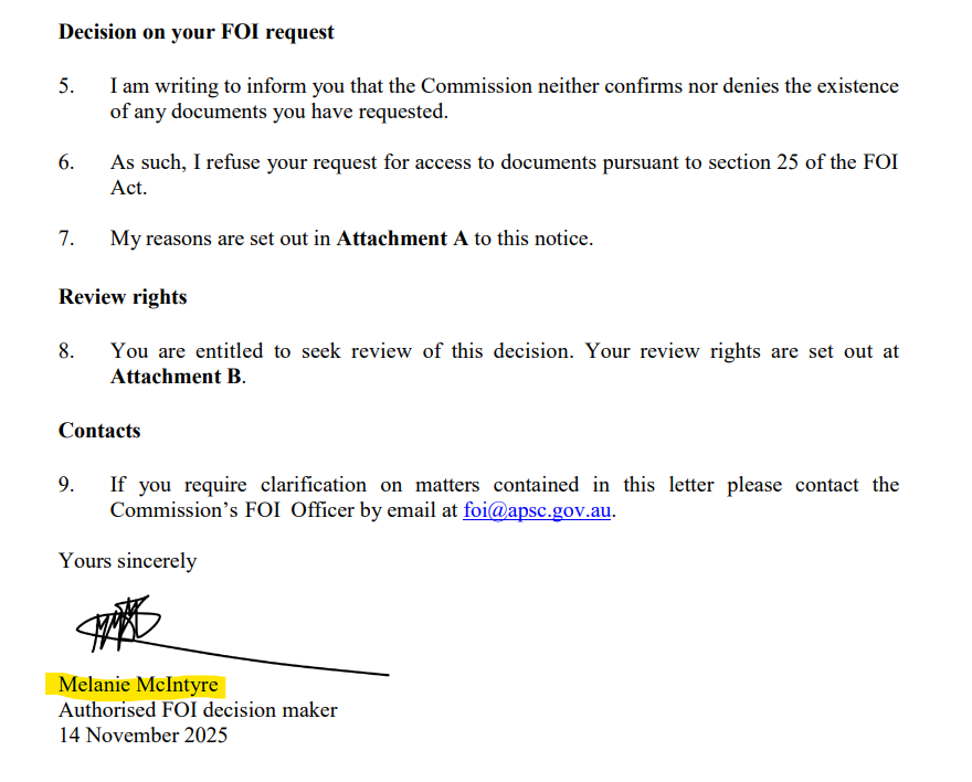 Response from APSC (Melanie McIntyre conflict of interest?) to young journalist