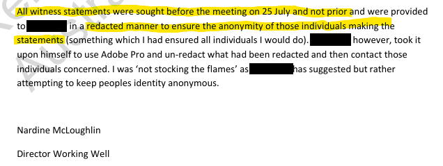 Nardine appears to falsely claim witness statements obtained earlier than actual in statement to Comcare