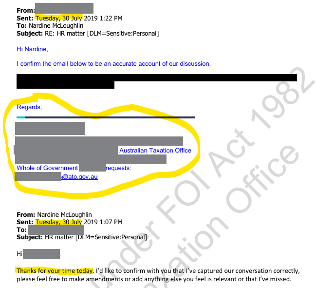 The bit below "I confirm the email" which is redacted was done so by Nardine McLoughlin