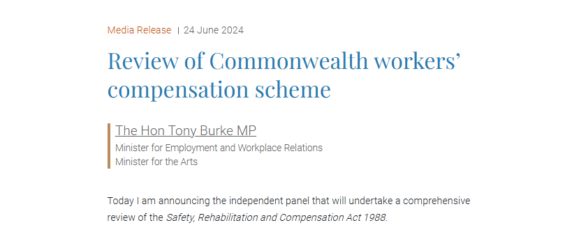 The review into the Comcare scheme (SRC Act 1988) has commenced!